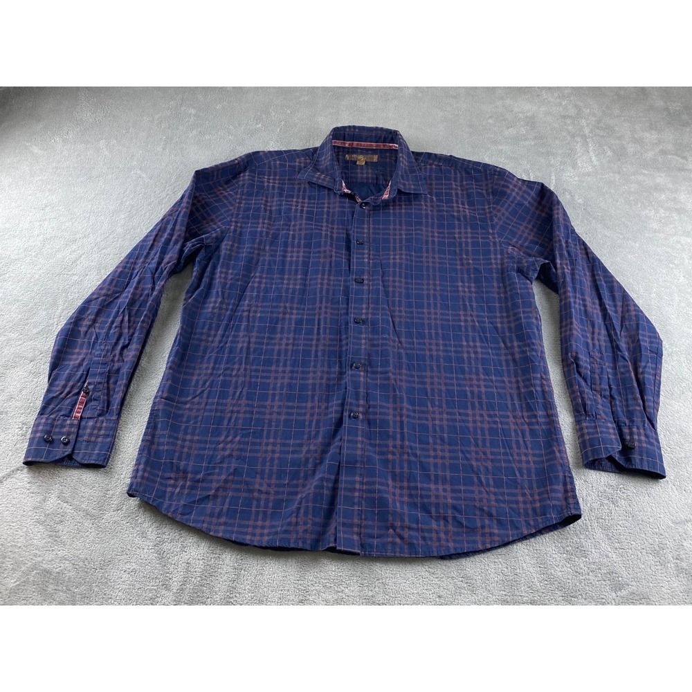 Blue Plaid Button Down Shirt Men's Size XXL Long Sleeve Cotton Casual‎